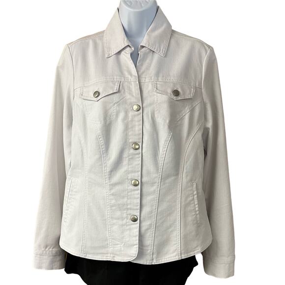 NWOT, Cb Established 1962 Women’s Sz M White Denim w/Pockets Button Down Jacket - Picture 3 of 16